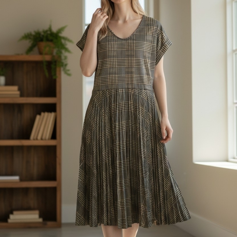 Elizabeth And Nicole Women's Maxi Dress SZ M Shortsleeve V Neck Pleated